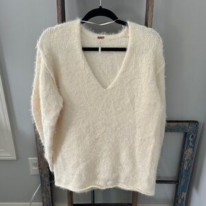 Free People Cream V-Neck Sweater